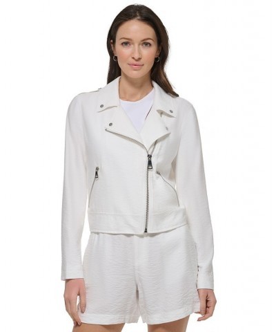 Women's Crinkled Asymmetric Front-Zip Moto Jacket White $79.50 Jackets