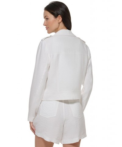 Women's Crinkled Asymmetric Front-Zip Moto Jacket White $79.50 Jackets