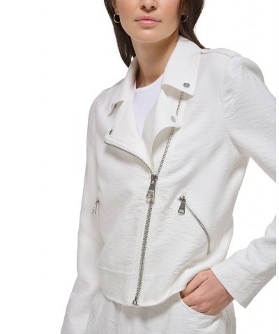 Women's Crinkled Asymmetric Front-Zip Moto Jacket White $79.50 Jackets