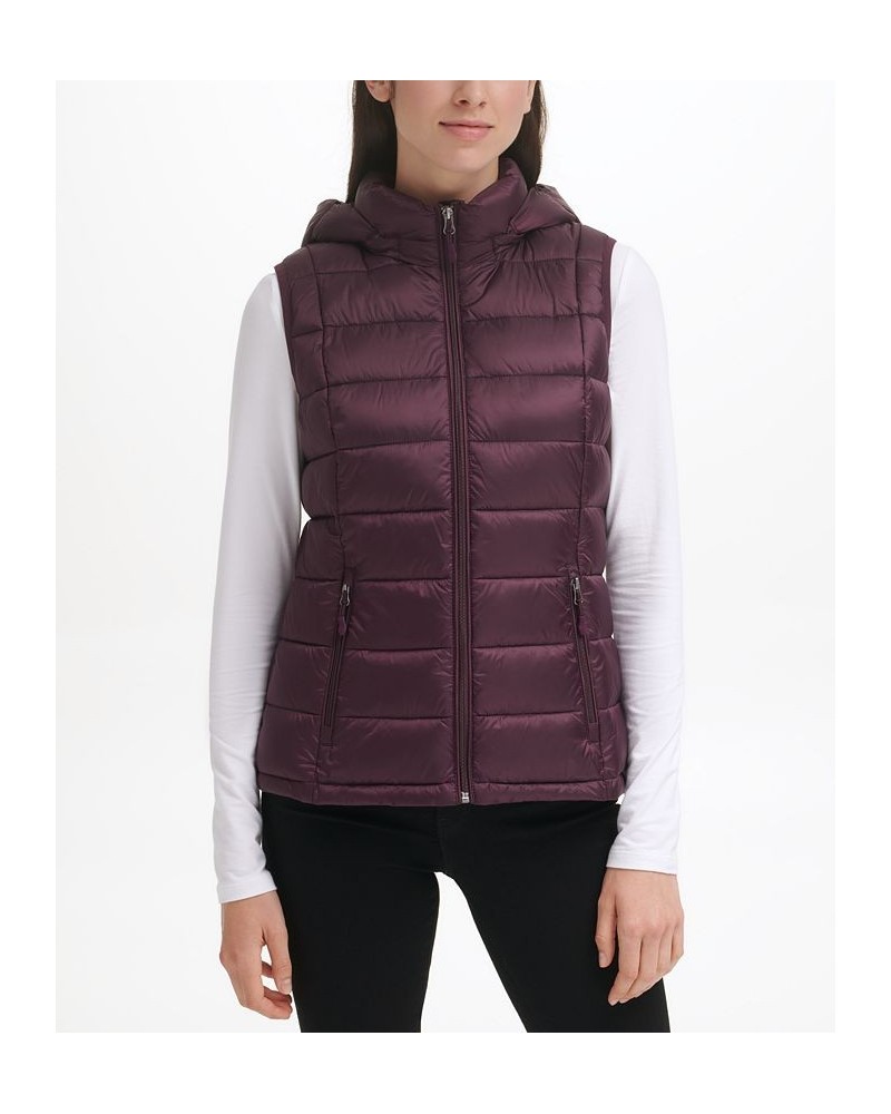 Women's Packable Hooded Down Puffer Vest Purple $23.19 Coats