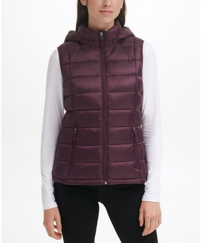 Women's Packable Hooded Down Puffer Vest Purple $23.19 Coats