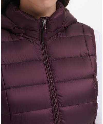 Women's Packable Hooded Down Puffer Vest Purple $23.19 Coats