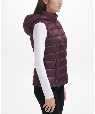 Women's Packable Hooded Down Puffer Vest Purple $23.19 Coats