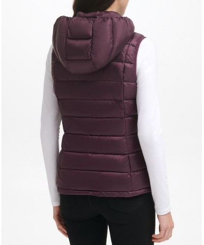 Women's Packable Hooded Down Puffer Vest Purple $23.19 Coats