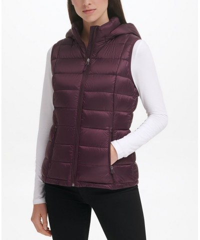 Women's Packable Hooded Down Puffer Vest Purple $23.19 Coats