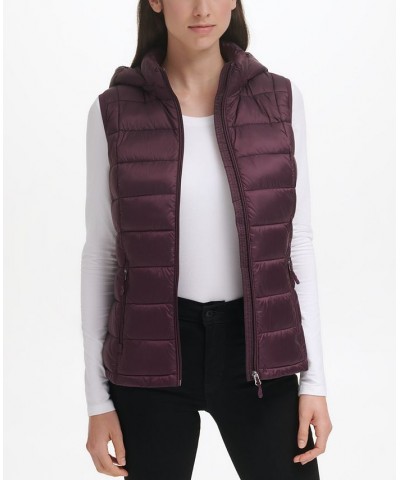 Women's Packable Hooded Down Puffer Vest Purple $23.19 Coats