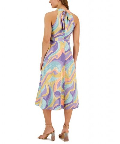 Matte Charmeuse Printed Tie-Neck Midi Dress Pastel Marble $29.60 Dresses