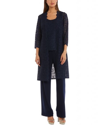 Petite 3-Pc. Sequined-Lace Jacket Top & Pants Peacock Blue $56.99 Outfits