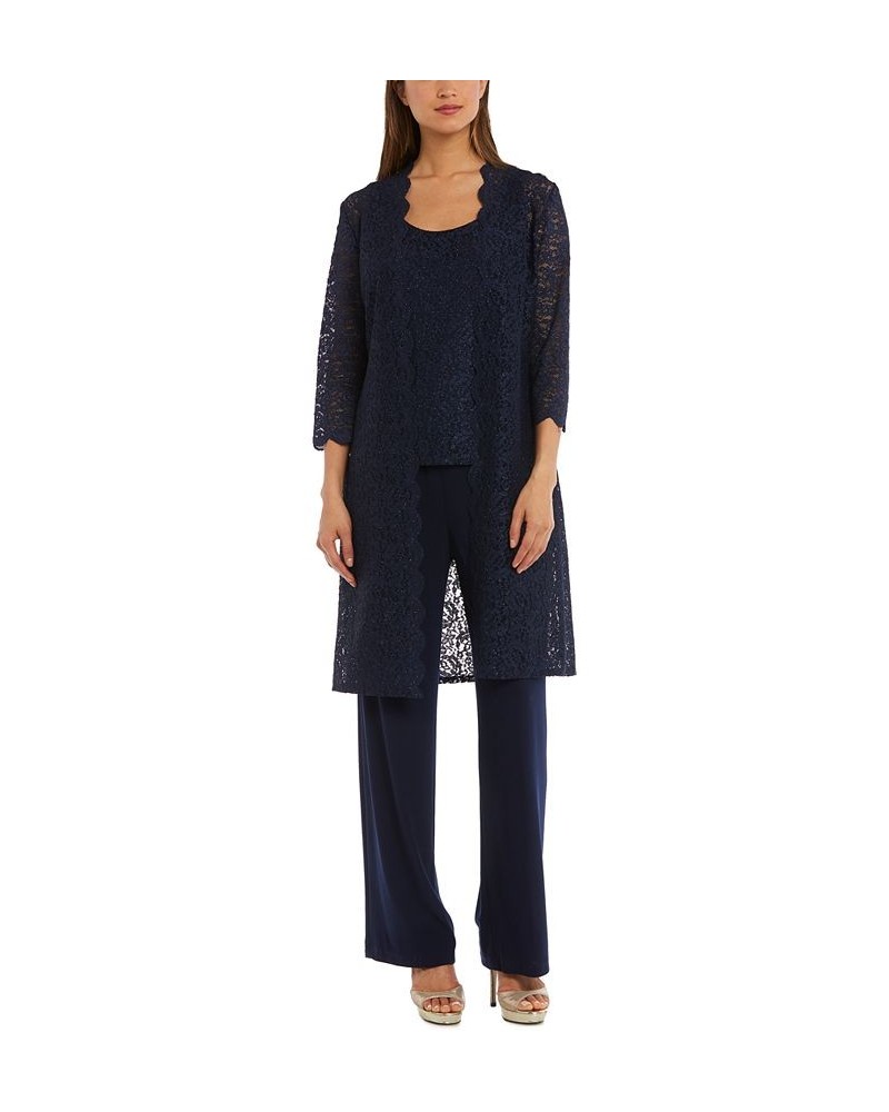 Petite 3-Pc. Sequined-Lace Jacket Top & Pants Peacock Blue $56.99 Outfits