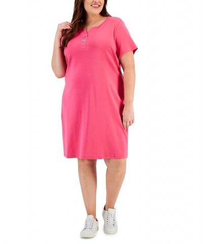 Plus Size Toggle-Neck Short-Sleeve Henley Dress Steel Rose $24.40 Dresses