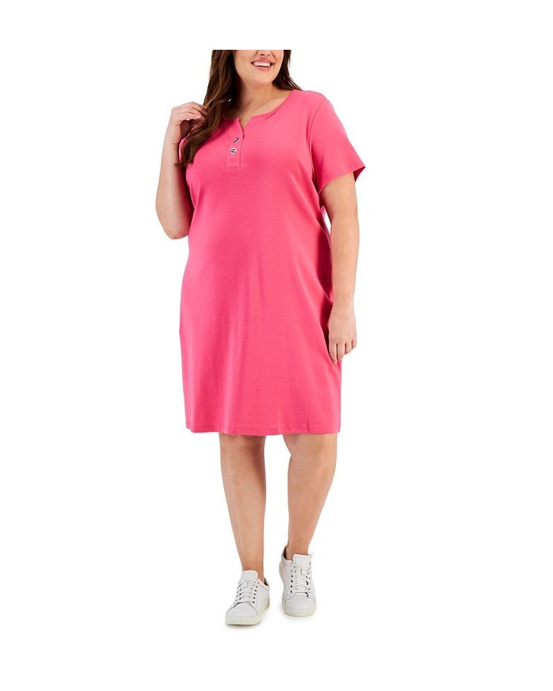 Plus Size Toggle-Neck Short-Sleeve Henley Dress Steel Rose $24.40 Dresses