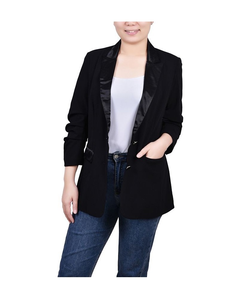 Petite Satin Lapel Ponte Blazer Black $18.70 Jackets