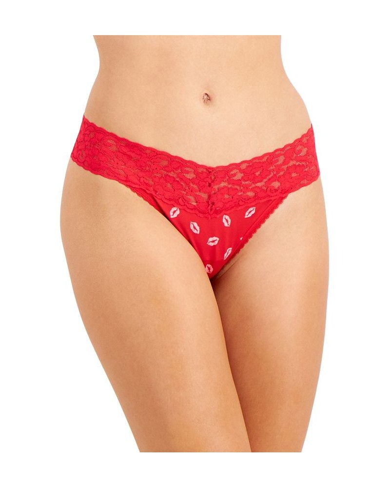 Women's Lace-Trim Thong Underwear Kissed Lips $7.56 Panty