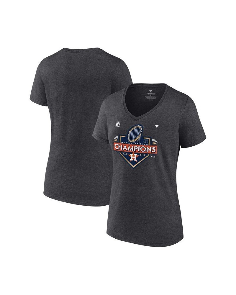 Women's Houston Astros 2022 World Series Champions Locker Room Short Sleeve V-Neck T-shirt Heather Charcoal $20.50 Tops