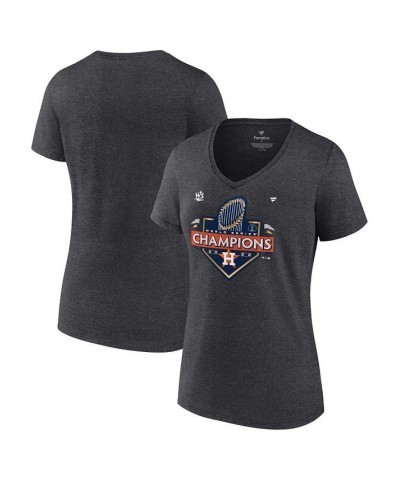 Women's Houston Astros 2022 World Series Champions Locker Room Short Sleeve V-Neck T-shirt Heather Charcoal $20.50 Tops