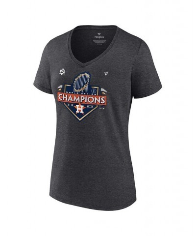 Women's Houston Astros 2022 World Series Champions Locker Room Short Sleeve V-Neck T-shirt Heather Charcoal $20.50 Tops