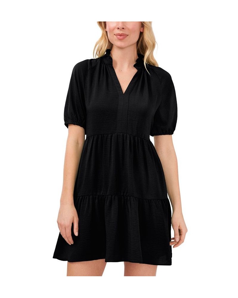 Women's Short Sleeve Tiered V-Neck Baby Doll Dress Rich Black $28.53 Dresses