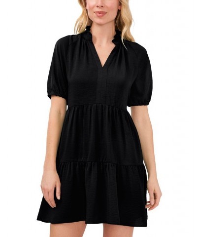 Women's Short Sleeve Tiered V-Neck Baby Doll Dress Rich Black $28.53 Dresses