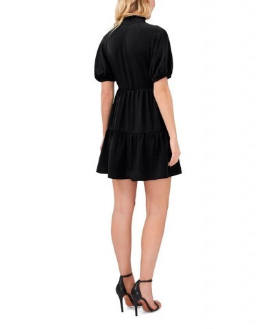 Women's Short Sleeve Tiered V-Neck Baby Doll Dress Rich Black $28.53 Dresses