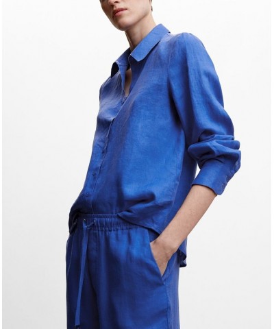 Women's Linen Shirt Blue $38.49 Tops