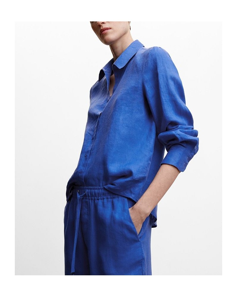 Women's Linen Shirt Blue $38.49 Tops