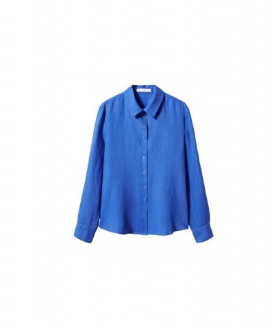 Women's Linen Shirt Blue $38.49 Tops