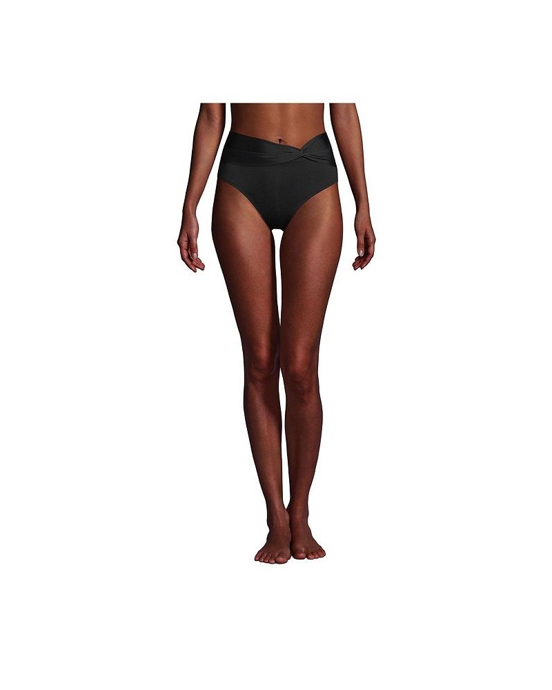 Women's Twist Front Retro High Waisted Bikini Swim Bottoms Black $30.58 Swimsuits