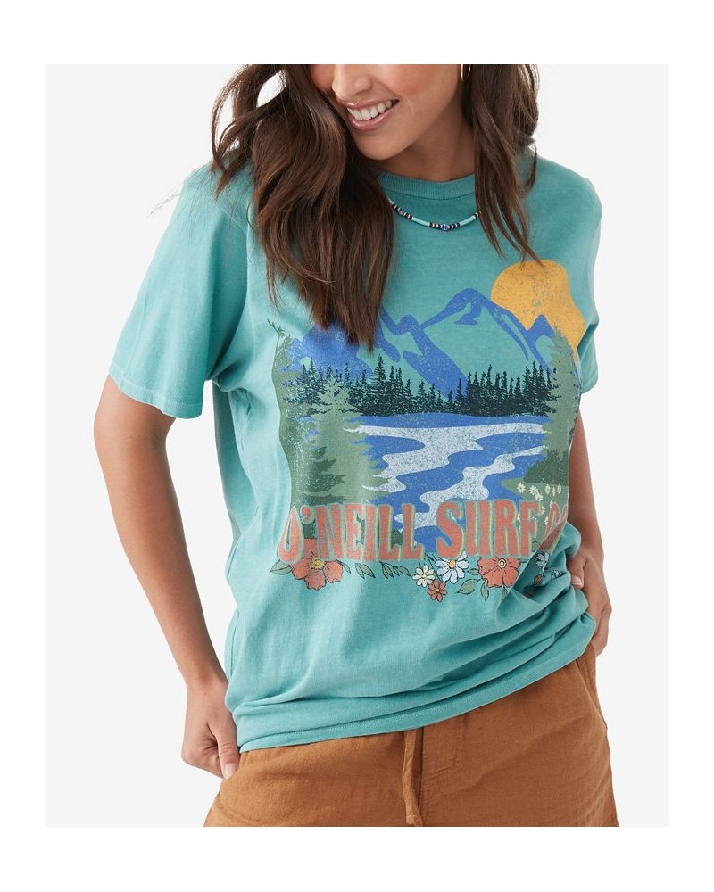 Juniors' Cotton Wild Outpost Graphic T-Shirt Teal $15.00 Tops