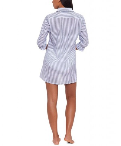 Cotton Striped Camp Shirt Swim Cover-Up Blue White $42.50 Swimsuits