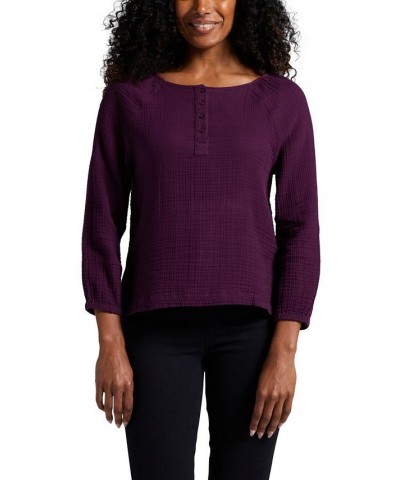 Women's Textured Henley Blouse Purple $36.72 Tops