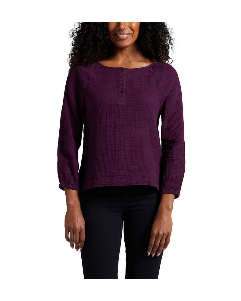 Women's Textured Henley Blouse Purple $36.72 Tops