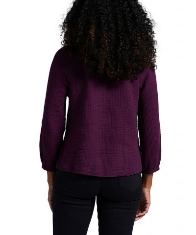 Women's Textured Henley Blouse Purple $36.72 Tops