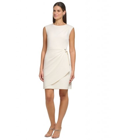 Women's Draped O-Ring Faux-Wrap Scuba Crepe Dress Buttercream $36.26 Dresses