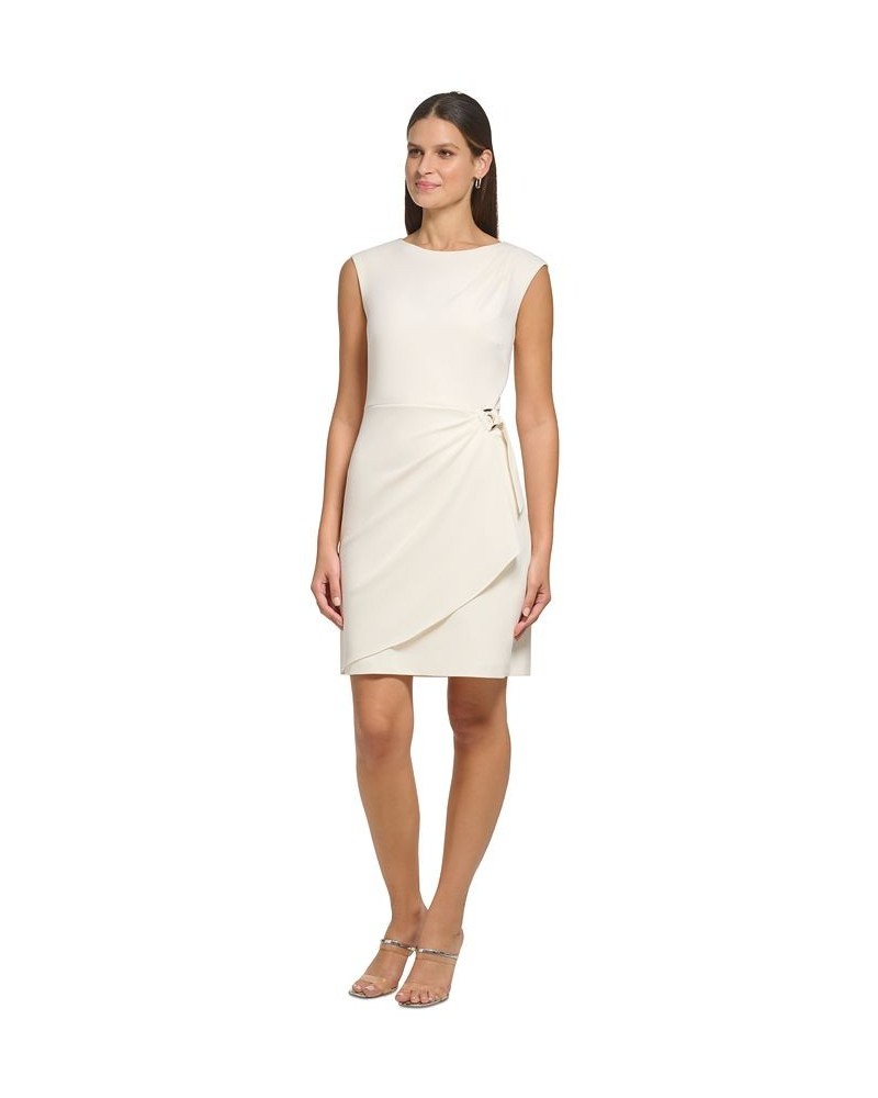 Women's Draped O-Ring Faux-Wrap Scuba Crepe Dress Buttercream $36.26 Dresses