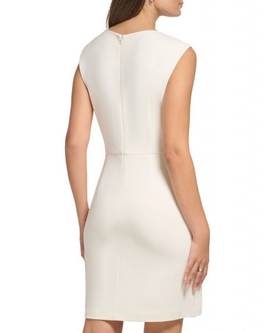 Women's Draped O-Ring Faux-Wrap Scuba Crepe Dress Buttercream $36.26 Dresses