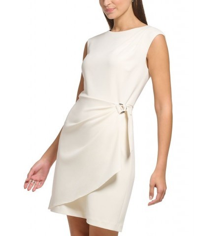 Women's Draped O-Ring Faux-Wrap Scuba Crepe Dress Buttercream $36.26 Dresses