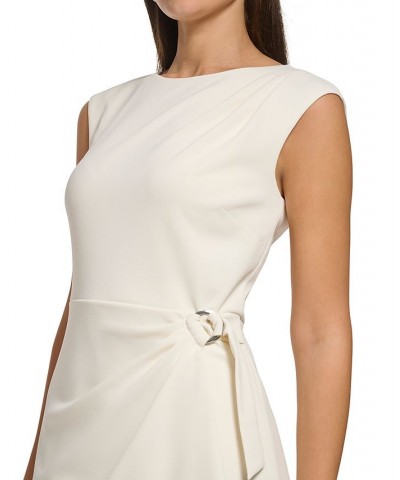 Women's Draped O-Ring Faux-Wrap Scuba Crepe Dress Buttercream $36.26 Dresses