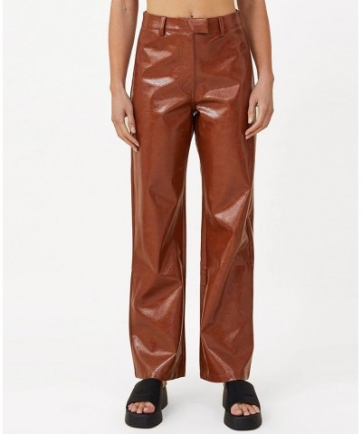 Women's Arlow Straight Faux Leather Pants Autumn Brown $34.40 Pants