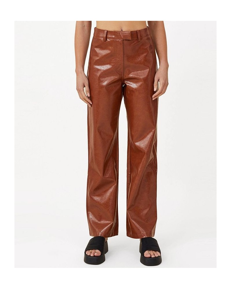 Women's Arlow Straight Faux Leather Pants Autumn Brown $34.40 Pants