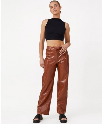 Women's Arlow Straight Faux Leather Pants Autumn Brown $34.40 Pants