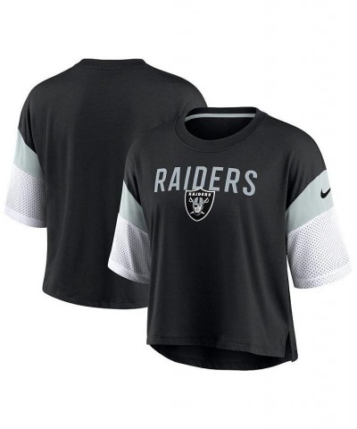 Women's Black and White Las Vegas Raiders Nickname Tri-Blend Performance Crop Top Black, White $29.49 Tops