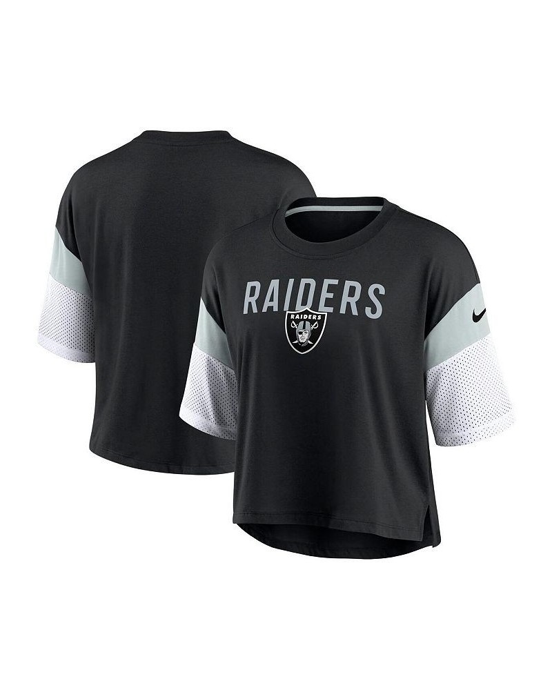 Women's Black and White Las Vegas Raiders Nickname Tri-Blend Performance Crop Top Black, White $29.49 Tops