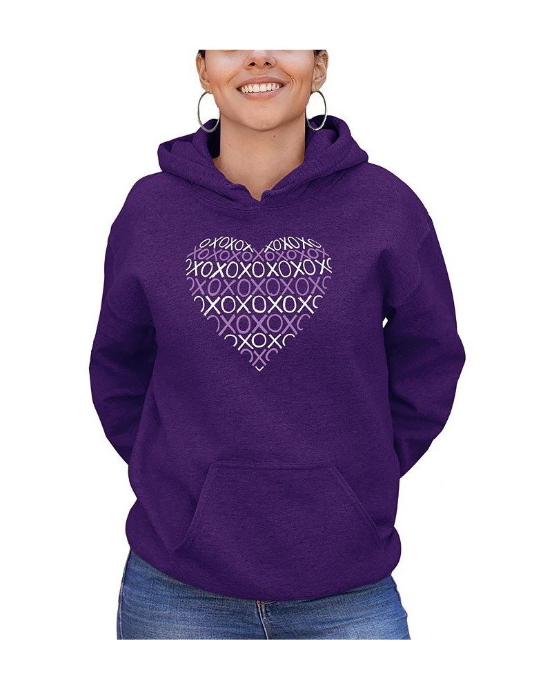 Women's Word Art XOXO Heart Hooded Sweatshirt Purple $32.39 Sweatshirts