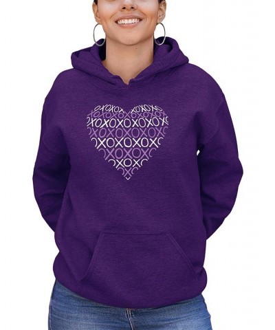 Women's Word Art XOXO Heart Hooded Sweatshirt Purple $32.39 Sweatshirts