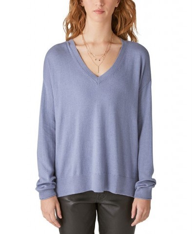 Women's Cloud-Soft V-Neck Long-Sleeve Sweater Blue $29.85 Sweaters