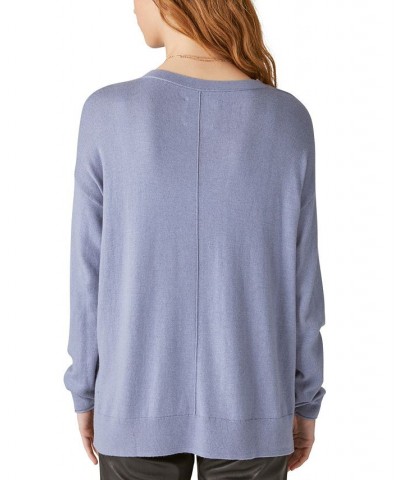 Women's Cloud-Soft V-Neck Long-Sleeve Sweater Blue $29.85 Sweaters