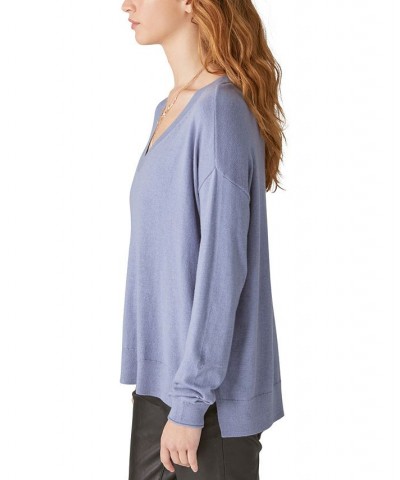 Women's Cloud-Soft V-Neck Long-Sleeve Sweater Blue $29.85 Sweaters