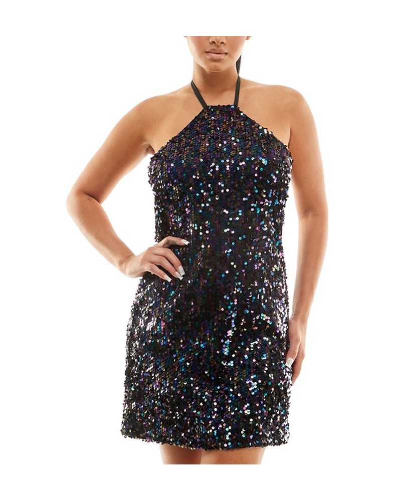 Juniors' Sequin-Embellished Sleeveless Halter-Style Mini Dress Multicolor $10.30 Dresses