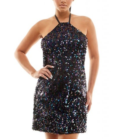 Juniors' Sequin-Embellished Sleeveless Halter-Style Mini Dress Multicolor $10.30 Dresses