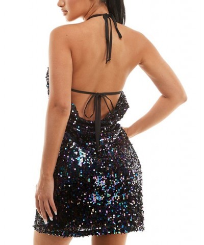 Juniors' Sequin-Embellished Sleeveless Halter-Style Mini Dress Multicolor $10.30 Dresses